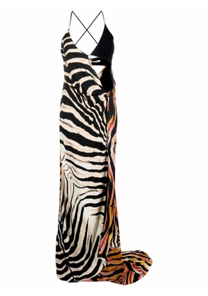 Roberto Cavalli leopard-print asymmetric evening dress - Black