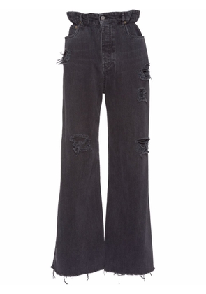 Miu Miu ripped-detail paperbag flared jeans - Black