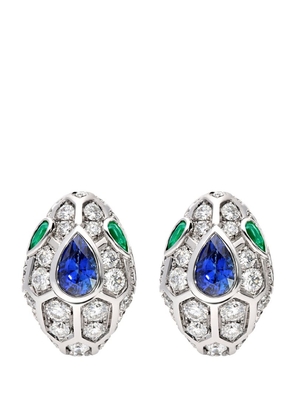 Bvlgari White Gold, Diamond, Sapphire And Emerald Serpenti Earrings