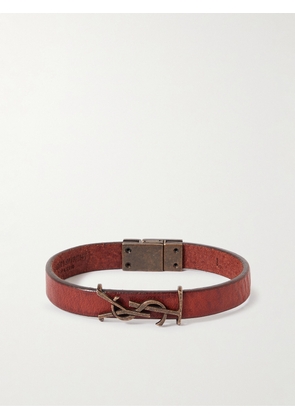 SAINT LAURENT - Opyum Leather and Burnished Gold-Tone Bracelet - Men - Brown - L