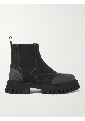 Gucci - Novo Leather-Trimmed Logo-Jacquard Canvas Chelsea Boots - Men - Black - UK 7