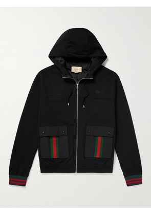 Gucci - Shell and Webbing-Trimmed Cotton-Jersey Zip-Up Hoodie - Men - Black - S