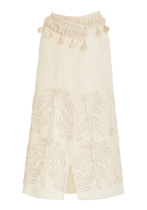 Johanna Ortiz - Tansania Sun Embroidered Midi Wrap Skirt - White - US 12 - Moda Operandi