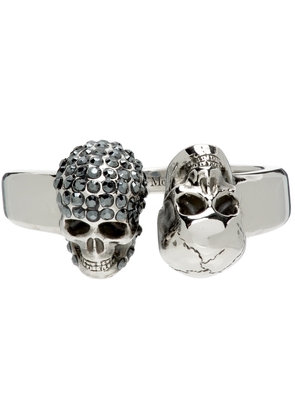 Alexander McQueen Silver Pavé Twin Skull Ring