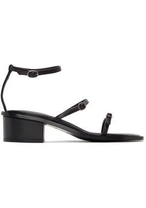 System Black Leather Strappy Heeled Sandals