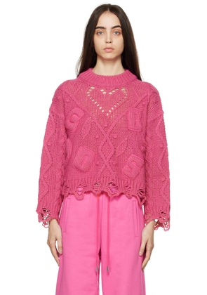 GCDS Pink Embroidered Boxy Sweater