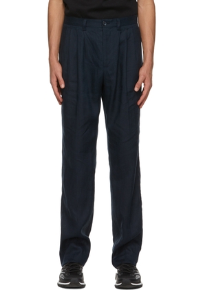 Dolce & Gabbana Navy Linen Pleated Trousers