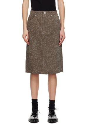 UMBER POSTPAST Brown Dyed Denim Midi Skirt