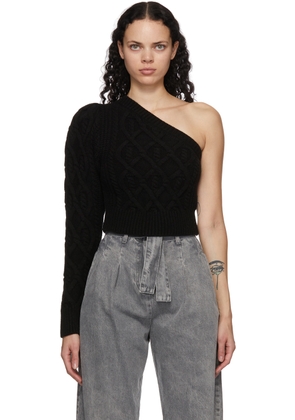 Wandering SSENSE Exclusive Black Single-Shoulder Cable Cropped Sweater