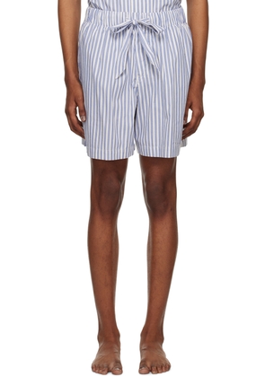 Tekla Off-White & Blue Striped Pyjama Shorts