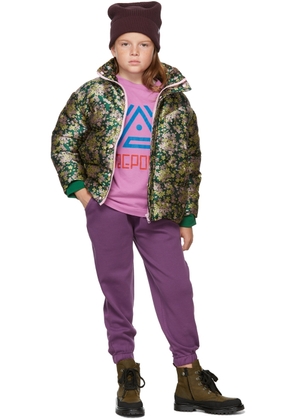 Repose AMS Kids Green & Pink Flower Puffer Coat