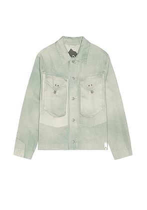 Objects IV Life Tradition Denim Jacket in Green Patina - Blue. Size S (also in XL/1X).