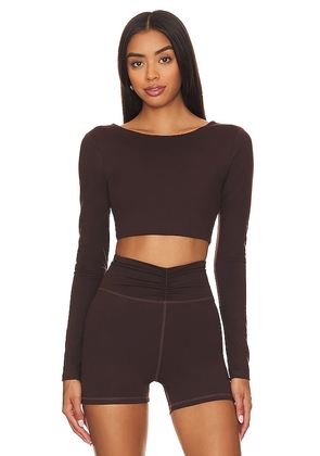 Camila Coelho Haley Cropped Long Sleeve Top in Chocolate. Size L, M, S, XL, XXS.