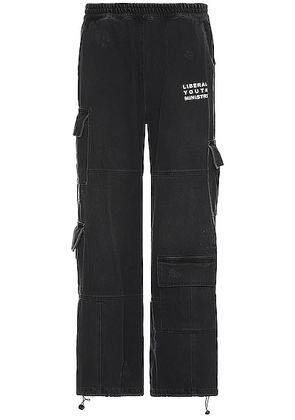 Liberal Youth Ministry Denim Cargo Pants in Black - Black. Size M (also in L, XL/1X).