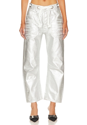 Free People x We The Free Moxie Low Slung Pull On in Metallic Silver. Size 27, 28, 30, 31, 32.