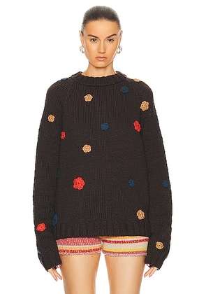 The Elder Statesman Mini Flowered Oversize Crew Sweater in Driftwood And Multi - Brown. Size XS/S (also in ).