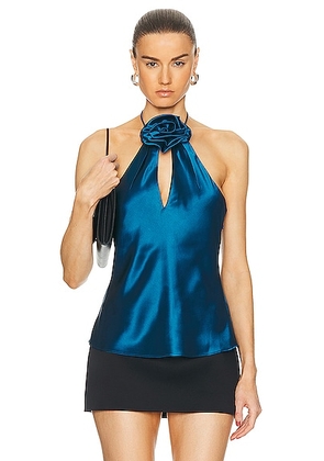 NICHOLAS Annie Keyhole Halter Top With Removable Flower in Peacock - Blue. Size 0 (also in 2, 4).