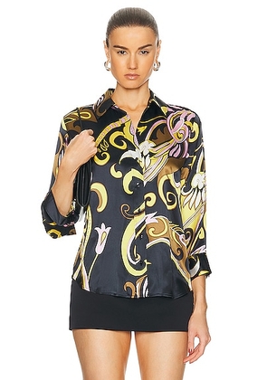 L'AGENCE Dani 3/4 Sleeve Shirt in Olive Multi Abstract - Olive. Size XS (also in S).