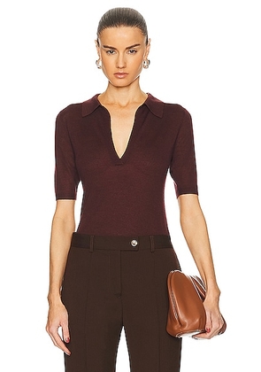 Gabriela Hearst Frank Polo Top in Deep Bordeaux - Burgundy. Size XS (also in M, L).