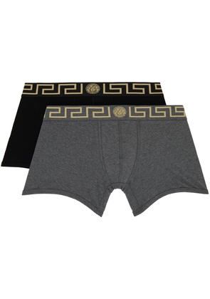 Versace Underwear Two-Pack Gray & Black Greca Border Long Boxers