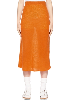 The Elder Statesman Orange Cashmere Side Slit Skirt