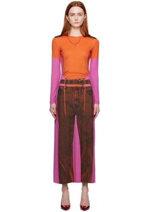 Y/Project Orange & Pink Jean Paul Gaultier Edition Trompe L'Oeil Maxi Dress