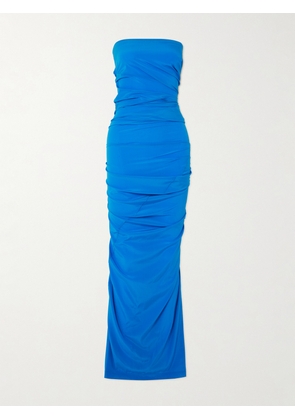 Proenza Schouler - Odette Strapless Gathered Stretch-satin Jersey Maxi Dress - Blue - US0,US2,US4,US6,US8,US10,US12
