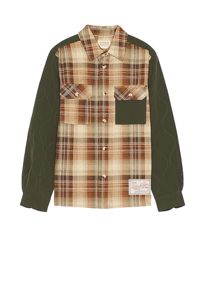 Scotch & Soda Checked Flannel Over Shirt in Brown. Size L, M, XL/1X.
