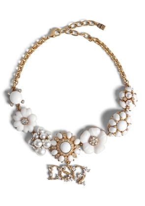 Dsquared2 crystal-embellished logo charm necklace - White