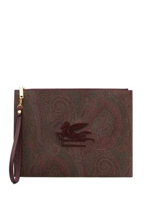 ETRO embroidered-logo paisley-print pouch - Brown