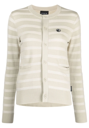 SPORT b. by agnès b. logo-patch striped cotton cardigan - Neutrals