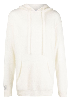 Family First logo-patch knitted hoodie - White