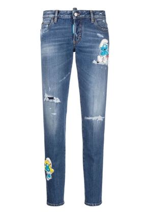 Dsquared2 x Smurfs patch-detail ripped jeans - Blue