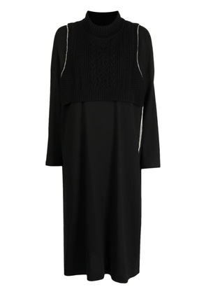 Y's layered cable-knit midi dress - Black