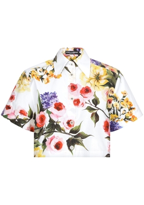 Dolce & Gabbana floral-print cotton cropped shirt - White