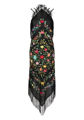 Conner Ives Piano-Shawl floral embroidered dress - Black
