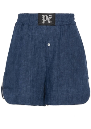 Palm Angels monogram-motif linen boxer shorts - Blue