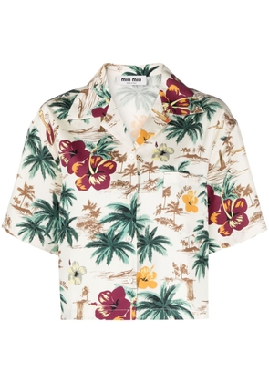 Miu Miu floral-print silk cropped shirt - Neutrals