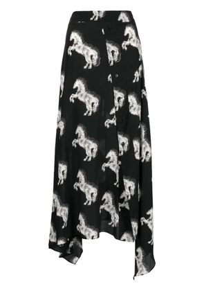 Stella McCartney horse-print silk midi skirt - Black