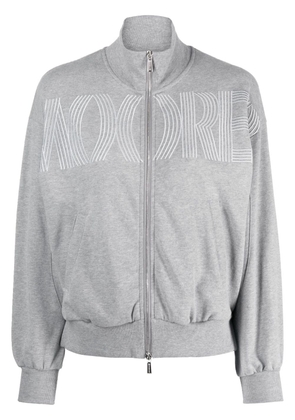 Moorer logo-embroidered zipped cotton hoodie - Grey