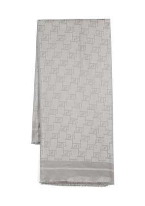 Elisabetta Franchi monogram-jacquard frayed scarf - Grey