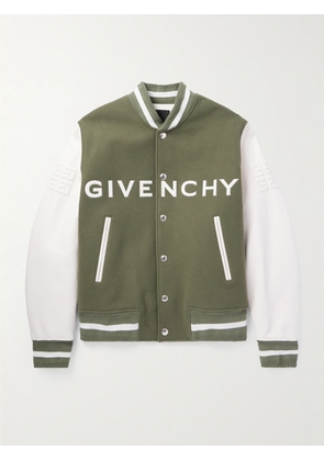 Givenchy - Logo-Appliquéd Wool-Blend and Leather Varsity Jacket - Men - Green - IT 46