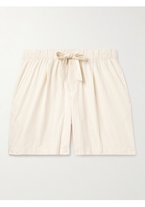 TEKLA - Birkenstock Straight-Leg Pleated Striped Organic Cotton-Poplin Pyjama Shorts - Men - Neutrals - S