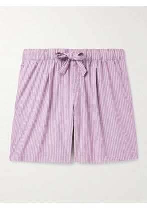 TEKLA - Birkenstock Straight-Leg Pleated Striped Organic Cotton-Poplin Pyjama Shorts - Men - Purple - S