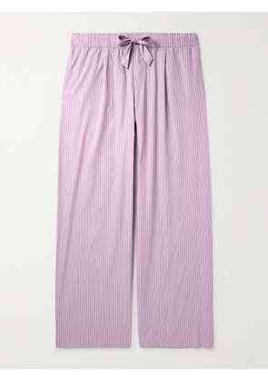 TEKLA - Birkenstock Straight-Leg Pleated Striped Organic Cotton-Poplin Pyjama Bottom - Men - Purple - S