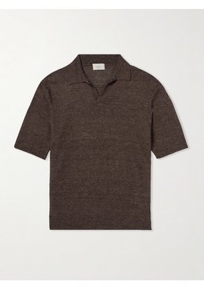 Altea - Chevron Linen, Lyocell and Cashmere-Blend Polo Shirt - Men - Brown - S