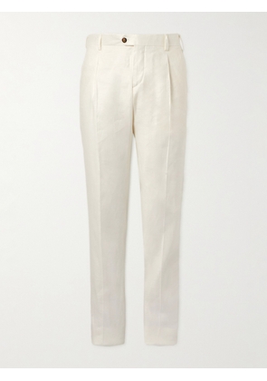 Lardini - Straight-Leg Pleated Linen-Blend Trousers - Men - White - IT 46