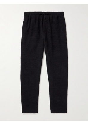 YMC - Alva Tapered Crinkled Stretch-Cotton and Wool-Blend Drawstring Trousers - Men - Black - S