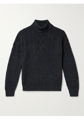 RRL - Cable-Knit Cotton and Wool-Blend Rollneck Sweater - Men - Black - S