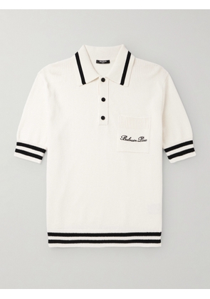 Balmain - Logo-Embroidered Striped Knitted Polo Shirt - Men - Neutrals - S